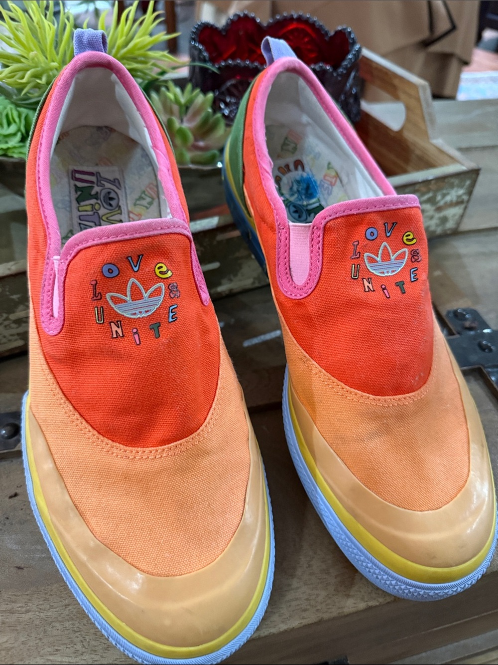 adidas Orange and Pink Slip-On Canvas Sneakers